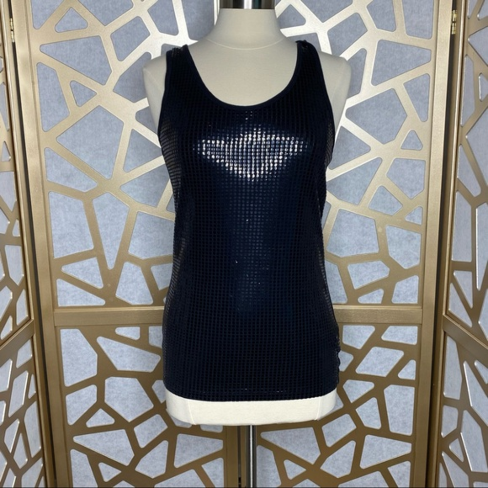 DECREE Black Sequins Cotton Ribbed Long Tank Cami Top‎ Sleeveless